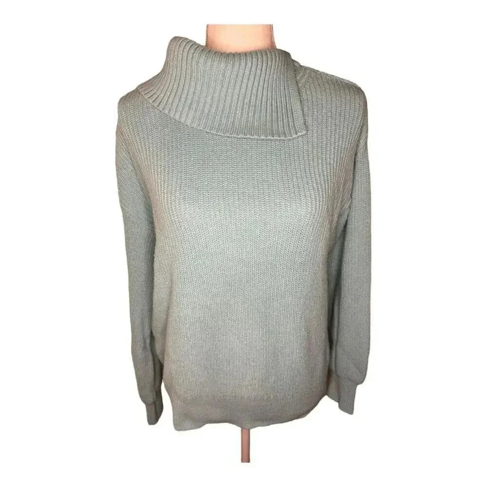 Talbots Women’s Medium Aquamarine Shaker Stitch Split Neck Sweater
